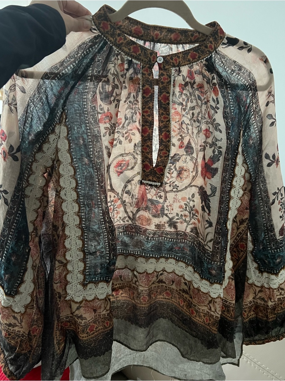 Floral Peasant Blouse - Neutral Multi